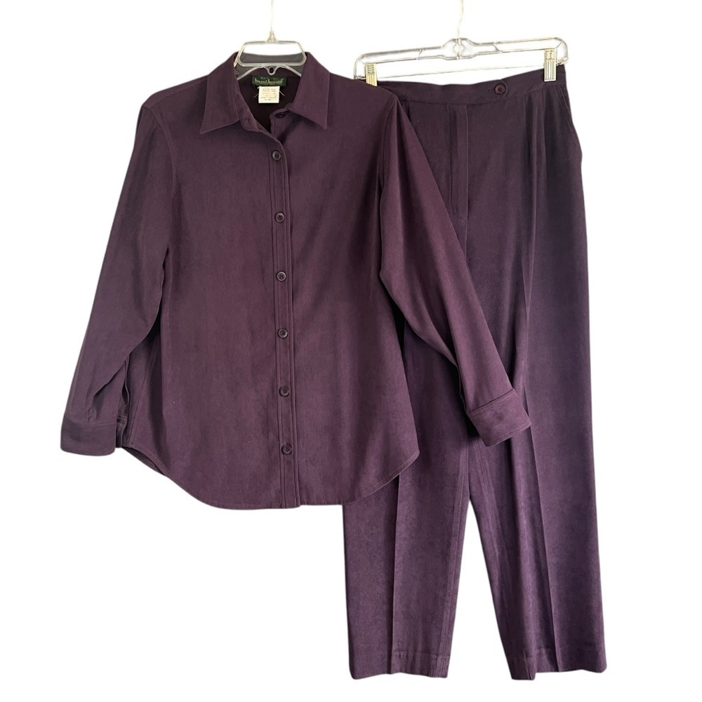 HARVE BENARD Vintage Purple Pantsuit Button Front Top Pleated Pants Size 8